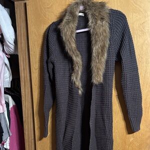 Old Navy Black Cardigan with Faux Fur Collar